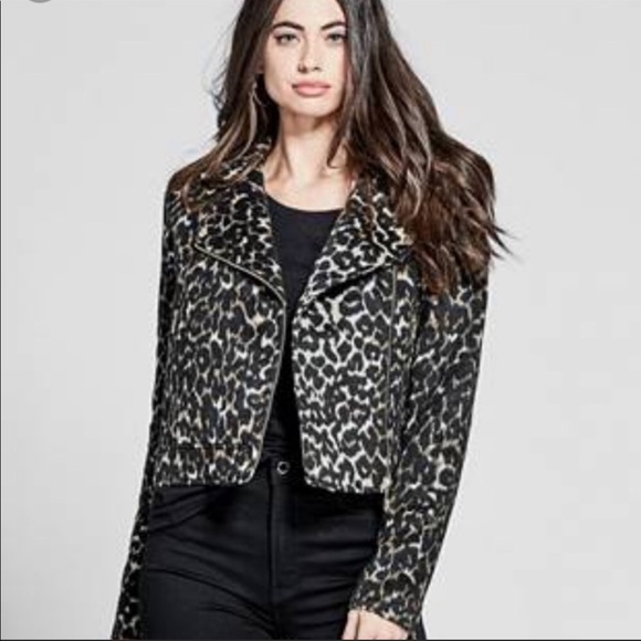 New Marciano leopard print moto crop blazer jacket S - Picture 1 of 11